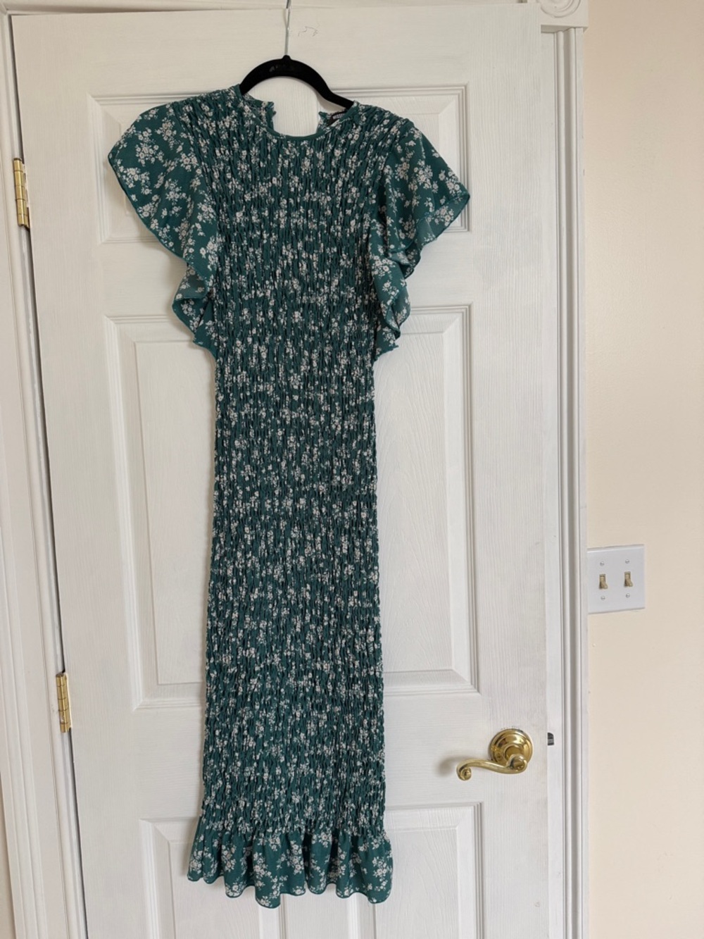 Missguided Teal Green Floral Smocked Midi Dress